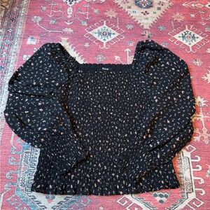 Madewell Black Floral Smocked Blouse